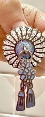 Vtg Margot de Taxco Sterling Silver Blue & White Champleve Enamel Tassel Brooch